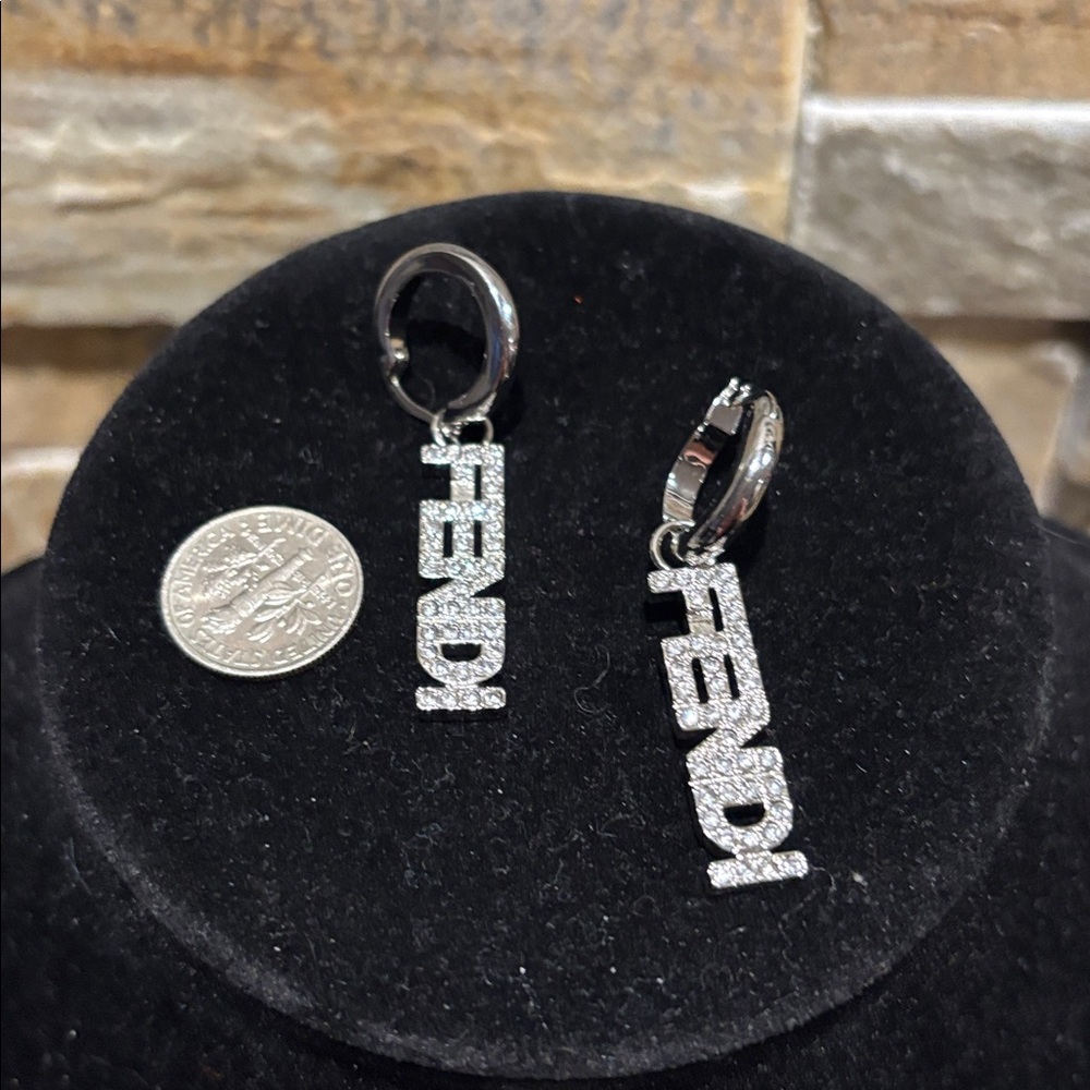 Fendi Silver Logo Hoop Earrings - Picture 4 of 4